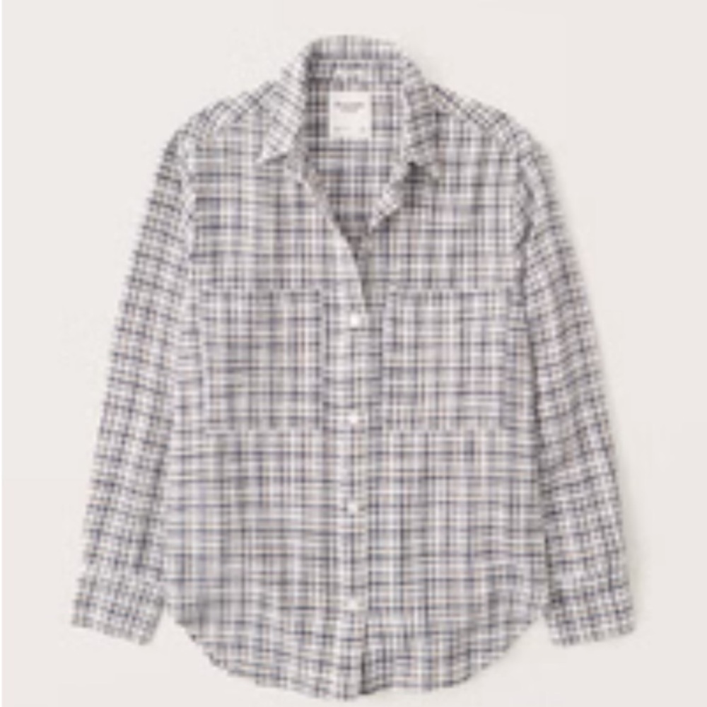 NWT! Abercrombie & Fitch Oversized Tweed Button-Up Shirt BLUE PLAID XXL
